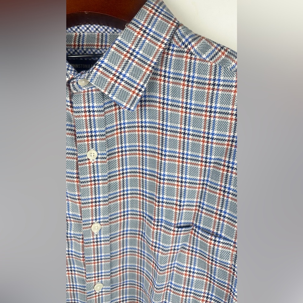 Johnston & Murphy Shirt Mens XXL‎ Gingham Check Cotton Button Up Poplin